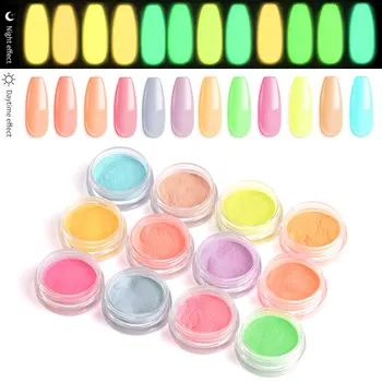 

12 Jars Colors Series Fluorescent Powder Laser Neon Phototherapy Effect Nails Glitters Dust Nail Decoration Non-Luminous Pigment