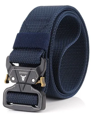 Military tactics 3.8 quick release buckle outdoor safety outer belt quick-drying pure nylon pants belt training Zinc alloy belt - Color: Photo Color