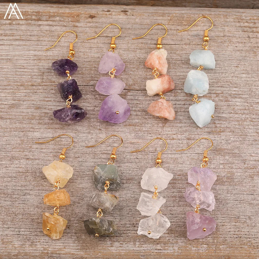 Natural Gemstones Chip Beads Dangle Hook Earrings Women