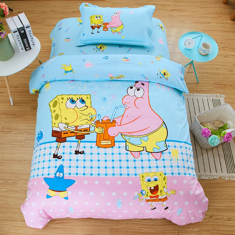 Pure Cotton Bedding Set Child Cartoon Quilt Cover Free Shipping 3pcs Set Bedding Article Student Dormitory Single Bed Girls - Цвет: Spongebob