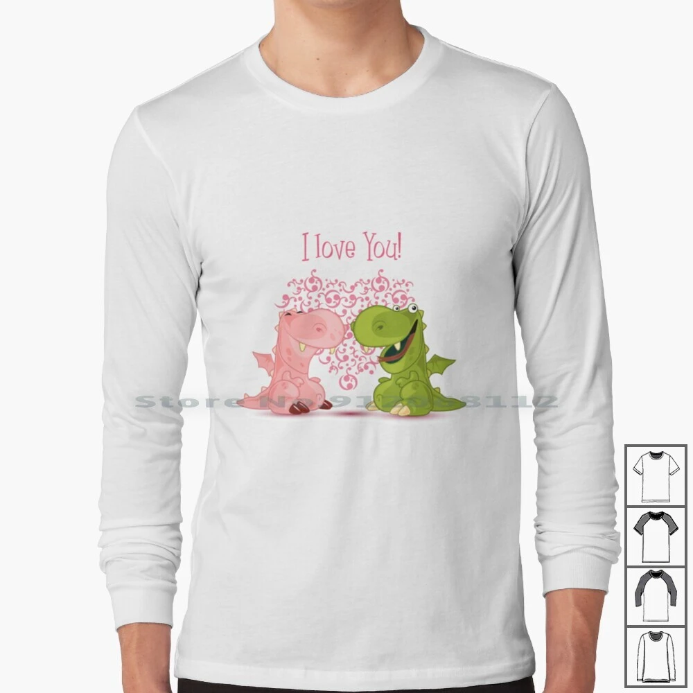 Camiseta de manga larga con Estampado de dinosaurios enamorados, camisa con  estampado de dinosaurio, corazón verde y rosa, con sonrisa de Animal feliz|  | - AliExpress