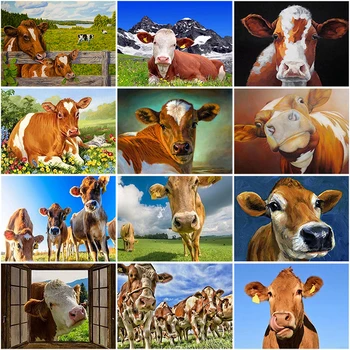 

DIY 5D Diamond Painting Cow Farm Animal Mosaic Full Round Drill Diamond Embroidery Cross Stitch Kit Rhinestones Art Wall Sticker