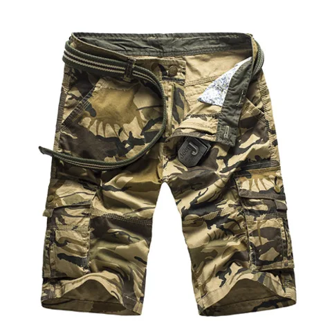 Khaki Camo Камуфляжные мужские шорты Карго, красивые мужские повседневные шорты, мужские свободные рабочие шорты, мужские военные Короткие штаны размера плюс 29-44, без пояса - Цвет: Khaki Camo