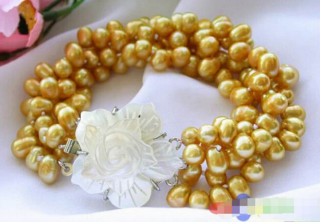 DYY 913+++ 4ROW 7 мм желтый рис Пресноводный Культивированный жемчуг браслет