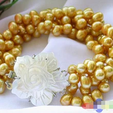 DYY 913+++ 4ROW 7 мм желтый рис Пресноводный Культивированный жемчуг браслет