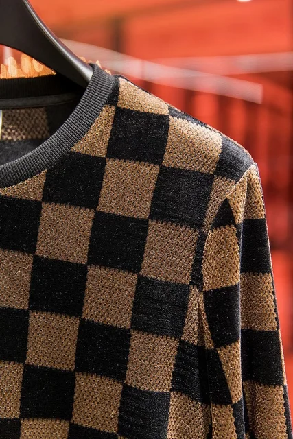 European America Plaid Velvet Sweater Luxury Designer Clothes Mens