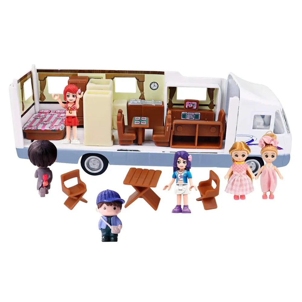 7.6 inch Cool Mini Motorhome Toy Die-cast Pullback Recreational Vehicle Pull Back RV with DIY Holiday Camper Van Model for Kids 3