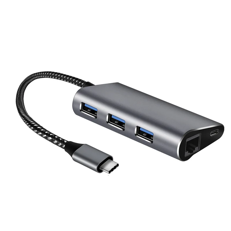 Кабель-Переходник USB C на адаптер Gigabit 3-Порты и разъёмы USB 3,0 ступица из алюминиевого сплава нет дисковода нужно разветвитель с Тип-C адаптер+ RJ45 Gigabit Ethern LAN