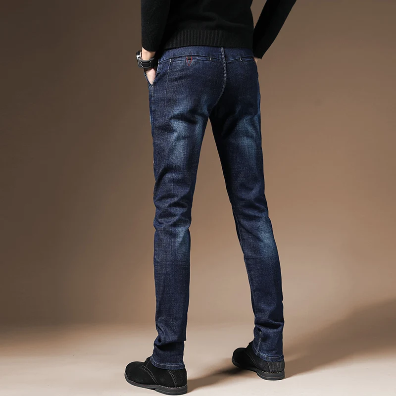 Весна Autu новые мужские эластичные джинсы из хлопка брюки Slim Fit джинсовые брюки Мужская брендовая модная одежда и выстиранный джинс брюки
