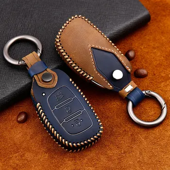 

Genuine Leather Car Key Cover key Case For Hyundai i30 Ix35 KONA Encino Solaris Azera Grandeur Ig Accent Santa Fe 2017 2018 2019