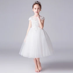 Summer Girls Birthday Party Dresses Elegant Flower Children's  White Princess  robe de soirée  mariage