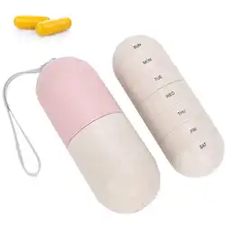 Portable Weekly Capsule Shape Medicine Case 7 Day Travel Pills Box Storage Container 7 Grids Pill Case Container Pills Organizer