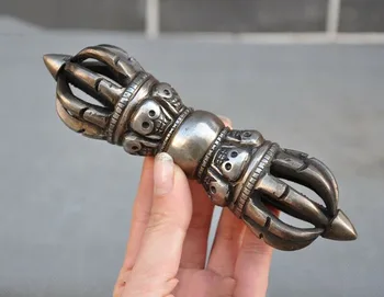 

wedding decoration 6" Old Tibetan Temple Nickel-iron meteorite iron Skull Vajra Dorje Phurpa FaQi