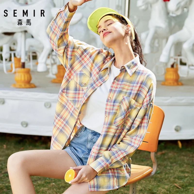 Женская клетчатая рубашка SEMIR Весенняя с длинным рукавом в западном стиле