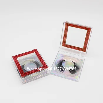 

Private Label Red Rhinestones Clear Lashes Box with Tray Custom Lashbox Packaging With Your Brand Logo Wholesale False Eyelashes