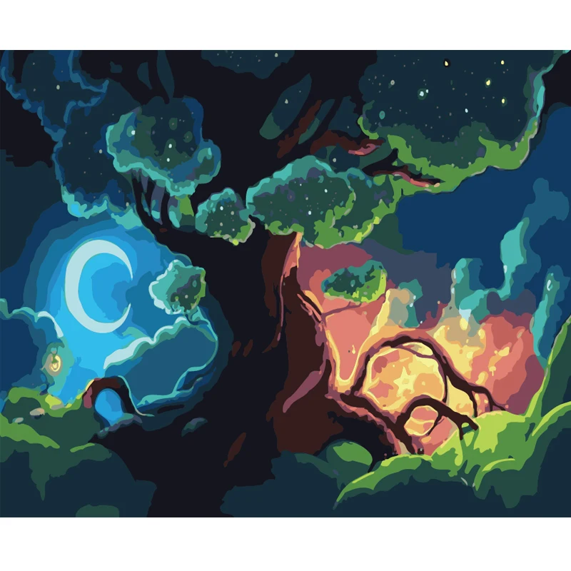 Magic Tree.40x50cm, картина по номерам, сделай сам, настенное искусство, декор гостиной, пейзаж, фигура, животное, цветок, мультфильм
