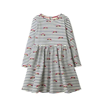 

Jumping Meters New Arrival Party Dresses for Girls Autumn Spring Clothing Cotton Rainbow Stripe Tutu Children Dress Girls