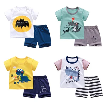 Cotton Summer Baby Children Soft Shorts Suit t-shirt Sodder Boy Girl kids dinosaur cartoon infant clothes cheap stuff for 0-6Y 1