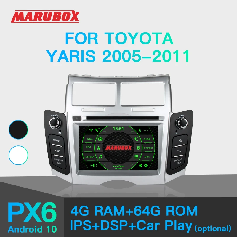 Marubox Kd6221 Car Dvd Player For Toyota Yaris 20052011, 6" Ips Screen