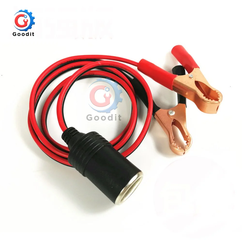 12V-24V Car Cigarette Lighter Female to Terminal Alligator Clip Extension Connector Clip-on Battery Adapter Auto Plug