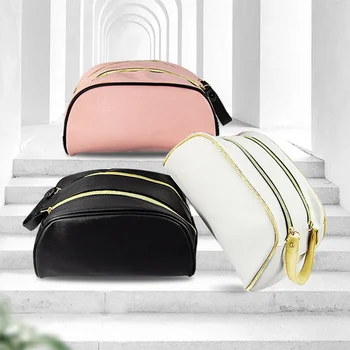 

1Pc Waterproof PU Cosmetic Bag Makeups Pouch 2 Layer Bag Cosmetic Holder Make Up Organizer (White)