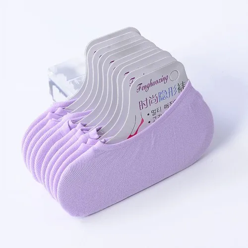 Purple N 10 пар/лот = 20 штук цвета леденцов женские летние носки бархатные невидимые женские носки дышащие женские лодочные носки - Цвет: Purple N