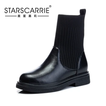 

2020 new fashion casual female Martin boots knit comfortable breathable lace women's boots thick with tube women's shoes