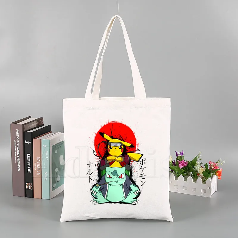 

Pokemon Fashion Canvas Bag Women Girls Simple Large Capacity Storage Handbag Shoulder Bag Tote Reusable Student Bookbag