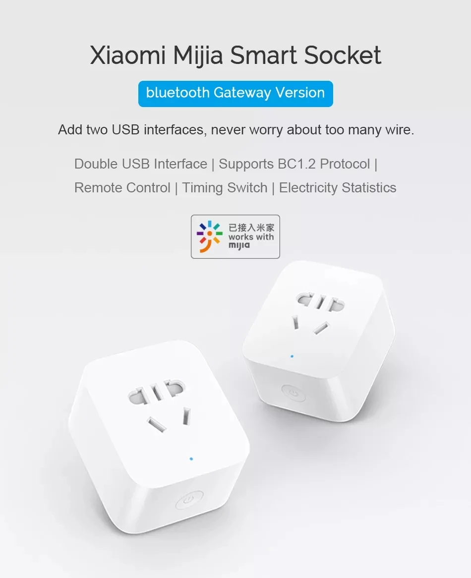 New Xiaomi Mijia Smart Socket Bluetooth Gateway Edition Dual USB Smart WIFI Socket Power Adapter Mijia Smart Home Device (1)