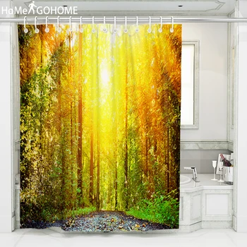 

Forest Shower Curtain Sunlight Painting Waterproof Bathroom Shower Curtain Green Scene 3D Landscape cortinas de bano Large Size