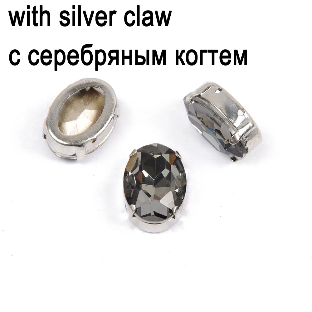 With Silver Setting CTPA3bI блестящий черный Алмазный цвет овальные стеклянные стразы конусные крафт драгоценные камни кристалл для нашивки Стразы с когтями для одежды - Цвет: With Silver Setting