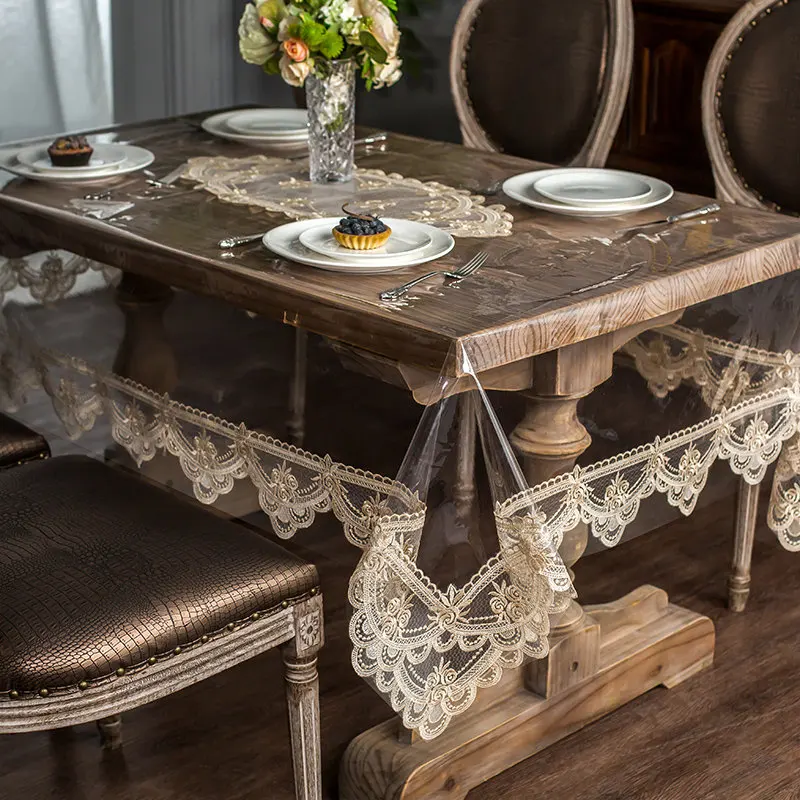 Soft Glass Table Cloth Waterproof PVC Rectangular Round Dining Transparent Lace Oilproof Kitchen Cover Party Coffee NEW | Дом и сад