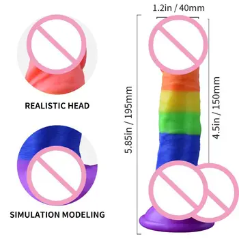 Rainbow Simulation Dildo Realistic Huge Dick with Suction Cup Clitoris Stimulator Silicone Penis Sex Toys for Women Erotic Shop 6