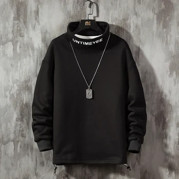 

Fashion Men's Hoodie-Loose-Fit Letters Printed Turtleneck Hoodie Men's Sports Hip Hop Loose-Fit Hoody Cotton Spring Autumn New