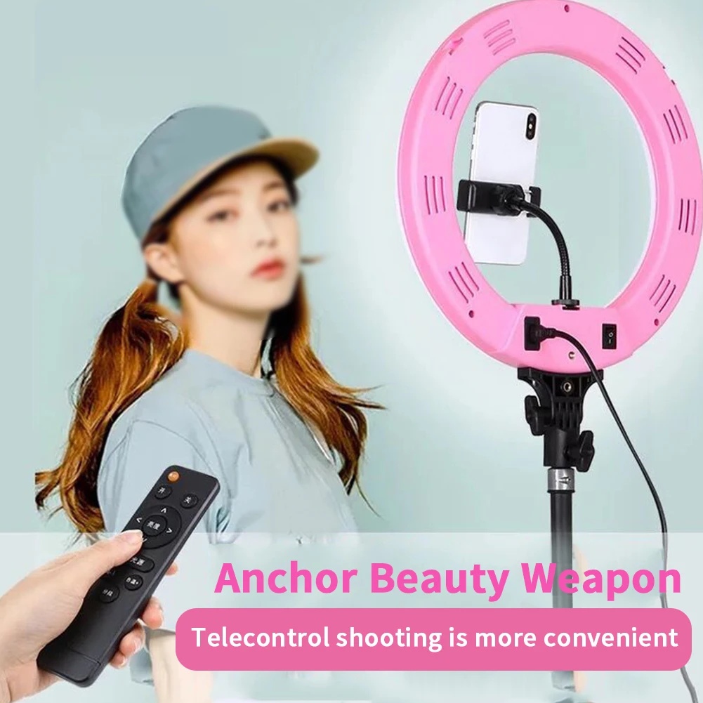 

Ring Shape Camera Makeup 220 LED Dimmable Portable Selfie Lamp 24W Tripod Fill Light ABS Durable Adjustable Photography