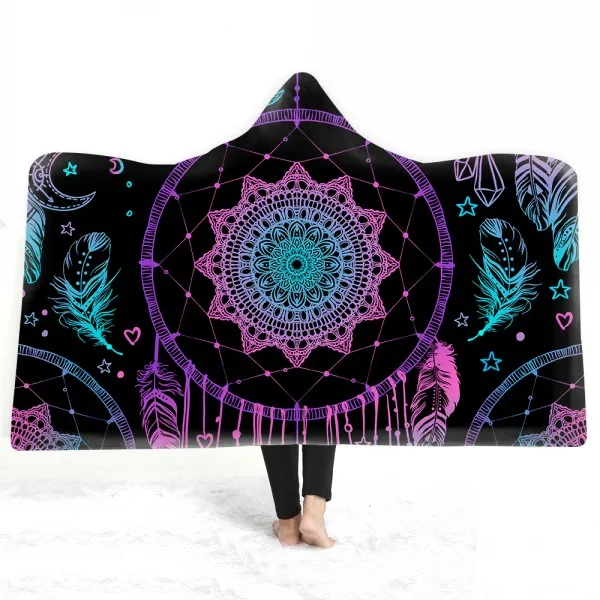 Watercolored Parrot Dreamcatcher Feather Print Microfiber Warm Thick Blanket for Teens Wearable Hooded Throw Blanket 150x200cm - Цвет: 14