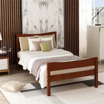 

Wood Platform Bed with Headboard and Wooden Slat Support Stylish Bed Base For Bedroom Variety of Decorating Styles