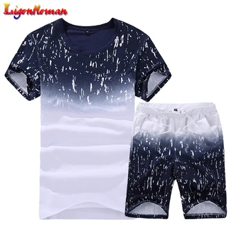 

Male 2020 New Brand Fitness 2 Pieces Sets Men Shorts + T shirt Men's Summer Print Shorts Casual Suits Sportswear Plus Size 4XL