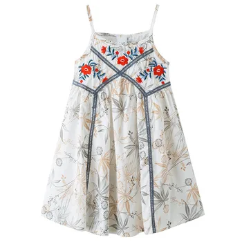 

3 4 6 8 10 12 yrs big girls summer embroidered floral sleeveless dress children cotton linen dresses kids princess party frocks