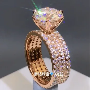 

New 3 Carat 18K Rose Gold Moissanite Diamond Ring Luxury Crown Round Women Wedding Party Engagement Anniversary Ring 3 Ct
