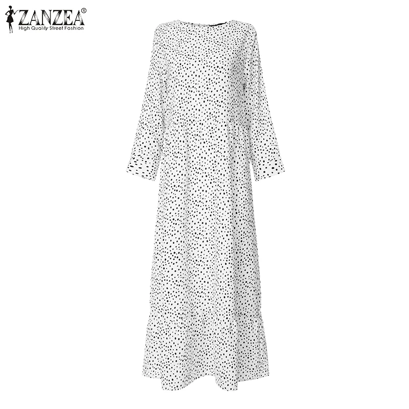 ZANZEA богемное Платье женское платье в горошек с принтом Vestidos осенние женские праздничные вечерние длинные макси платья Повседневное платье
