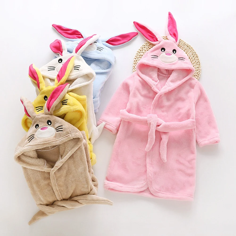 Flannel Baby Robe Cartoon Hooded Rabbit Cloak Girl Boy Sleepwear Bunny Bath Towels Kids Soft Bathrobe Pajamas Children's Clothes | Детская