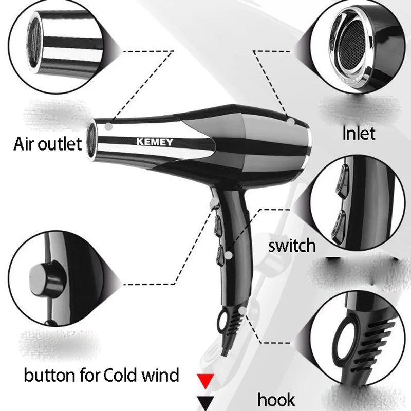 Kemei 3000 Watt Full Size Pro Hair Dryer Professional Salon Blow Dryer with Concentrator Nozzle Attachments 3 Speeds fast Dry 2