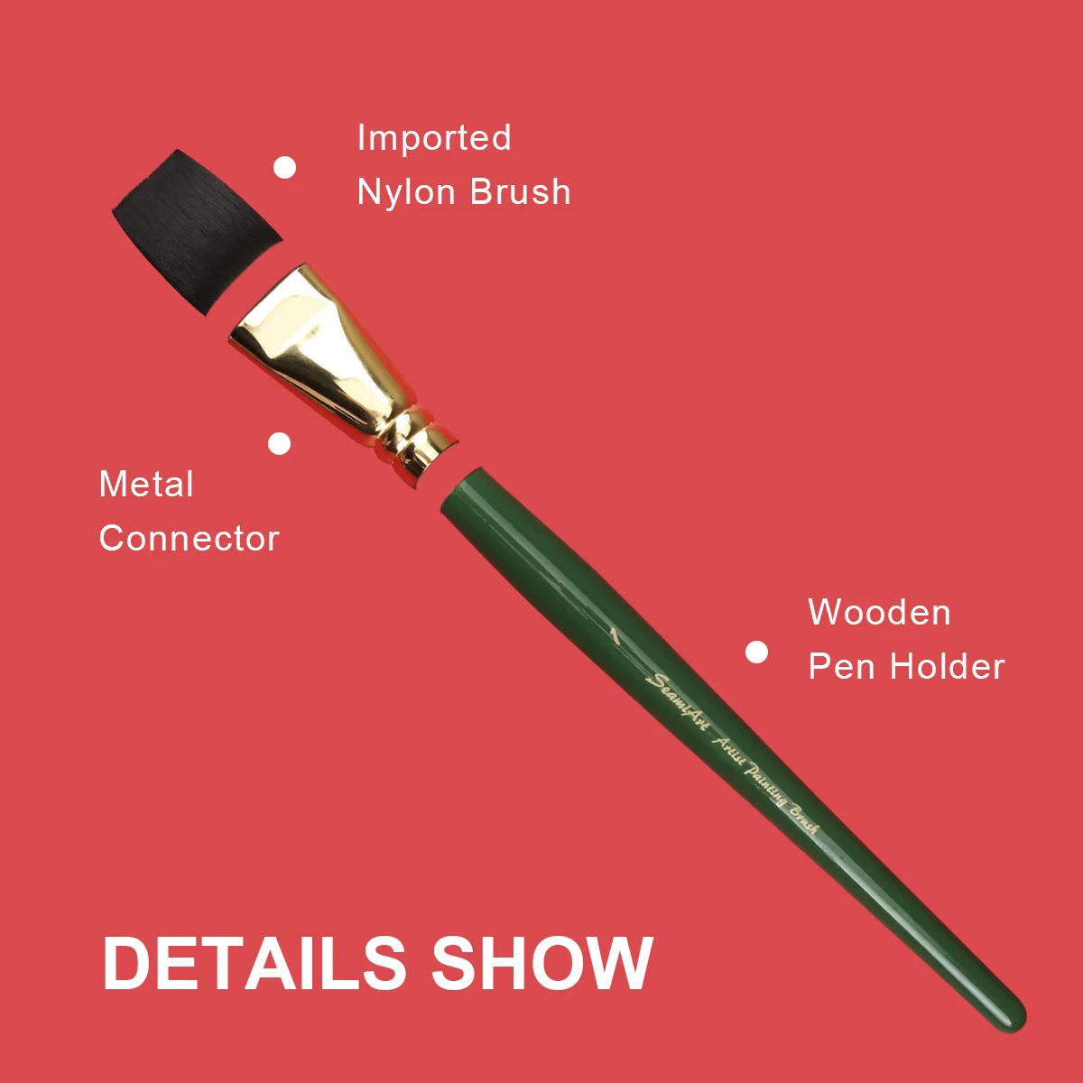 1pc Imitated Animal Nylon Hair Flat Artist Paint Brush Geen Short Holder Watercolor Acrylic Gouache Wash Brush Art Supplies 5