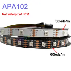 5 м/лот APA102 Smart led pixel полосы света; DC5V 30/60 светодиодов/пикселей/м; данные и часы отдельно; IP30/IP65/IP67; SK9822 светодиодные ленты