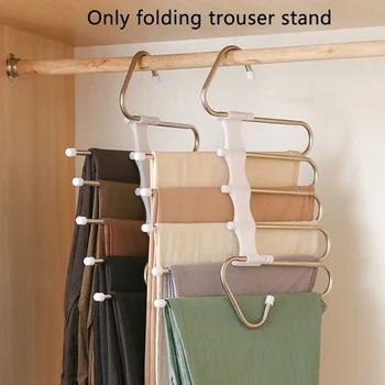 

5 Layers Trouser Hanger Movable Rod Organizer Stainless Steel Jeans Space Saving Storage Scarfs Non Slip Household Wardrobe