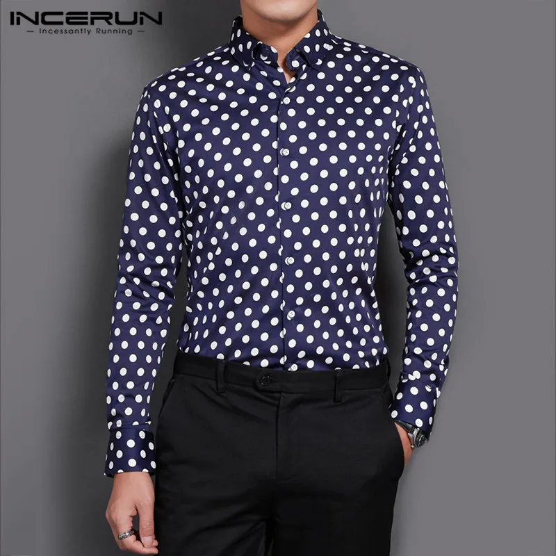 

INCERUN Men Polka Dot Printed Shirt Long Sleeve Lapel Casual Stylish Single Breasted Business Trend Mens Blouse Masculina 2020
