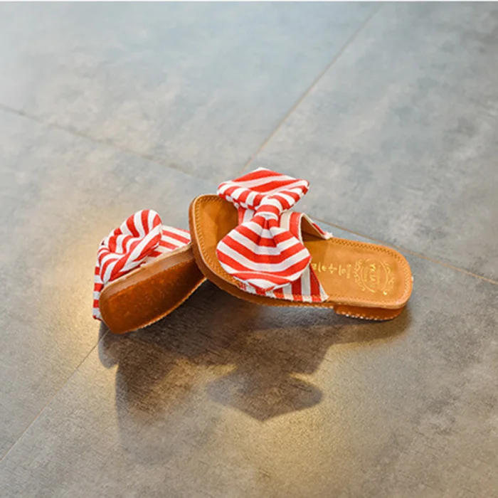 Sapatos para o Verão Crianças Chinelo Menina Bowknot Listrado Casuais Princesa Praia Chinelos Bebê Criança Prewalkers-35 1 Par 11 1 par Crianças Chinelo Menina Bowknot Listrado