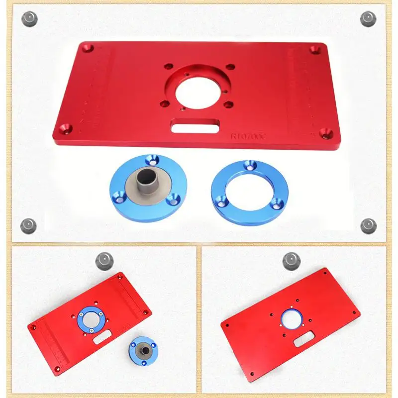 Aluminum Router Table Insert Plate W/ 2 Router Insert Rings for Woodworking Benches Wood Router Trimmer Models Engraving Machine