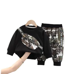 Conjunto de camiseta e calça infantil de algodão, roupas para crianças de outono